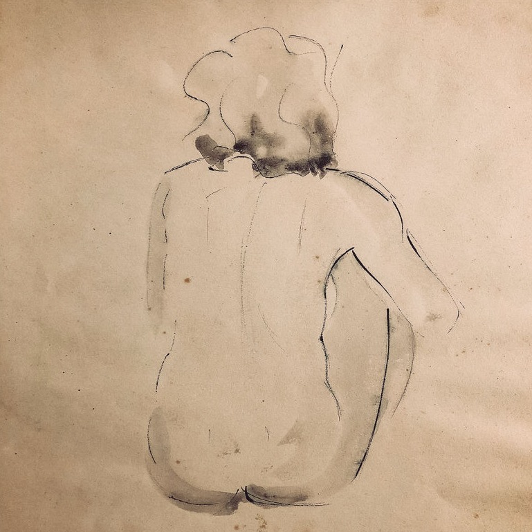 Frau sitzen von hinten von Hedwig Symanzik